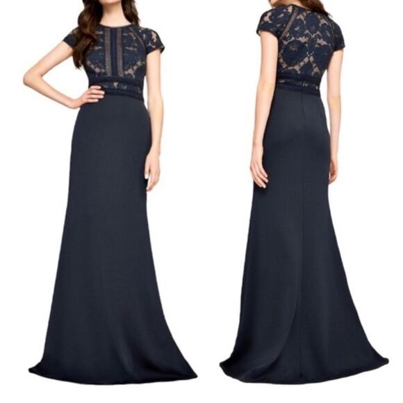 Tadashi Shoji Lace-Bodice Crepe GownNN24